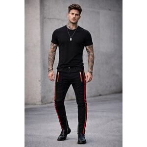 RockStar Original Sushi Mens Jeans Distressed Moto Jeans Black Red 34X31